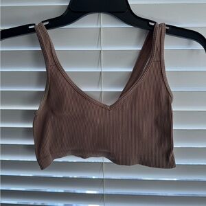 Elegant Brown Ribbed Crop Top